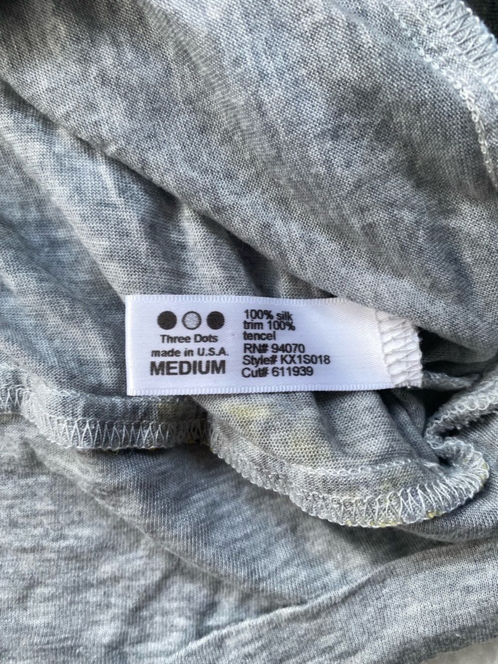 Three Dots 100% Silk Abstract Blouse Medium Gray Tencel Cami Layered Top USA - Picture 10 of 11